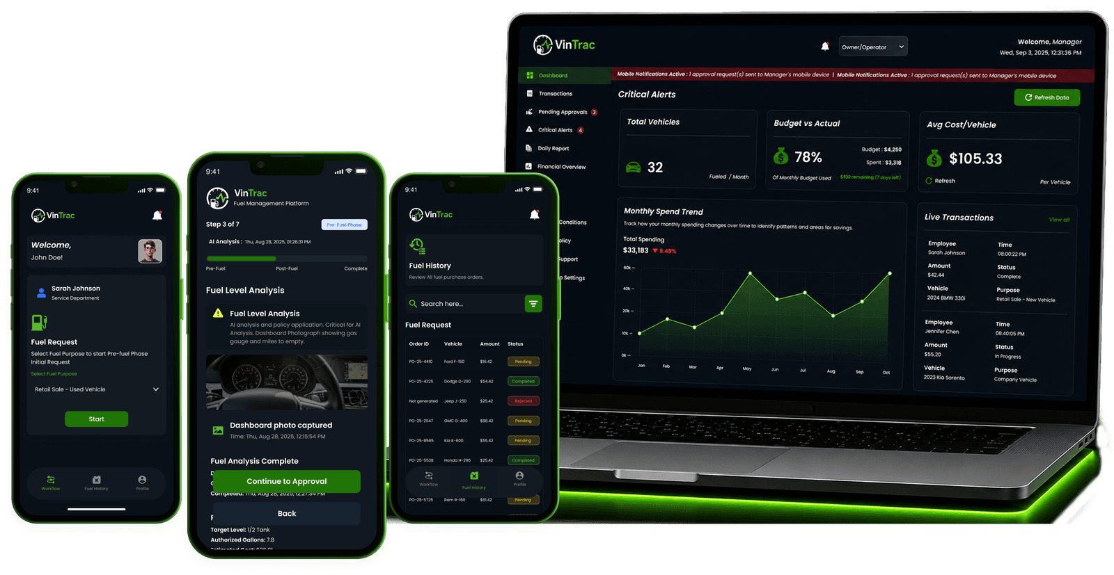 Vintrac dashboard and mobile app preview